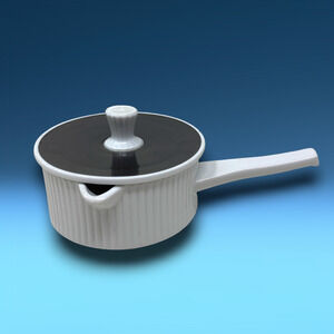 Vintage Cordalite Germany Ceramic White Ribbed Handled Ramekin Spout Lid